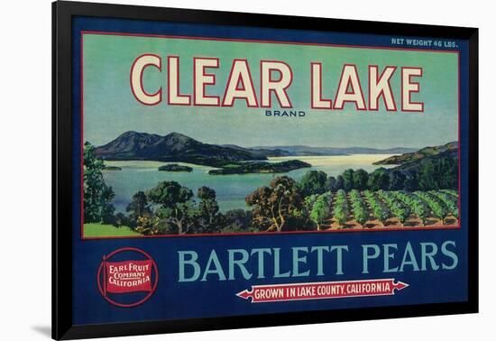 Clear Lake Pear Crate Label - Lake County, CA-Lantern Press-Framed Art Print