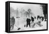 Clearing Snow on the Champs Elysees, German-Occupied Paris, Winter, 1941-null-Framed Stretched Canvas