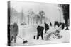 Clearing Snow on the Champs Elysees, German-Occupied Paris, Winter, 1941-null-Stretched Canvas