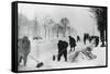 Clearing Snow on the Champs Elysees, German-Occupied Paris, Winter, 1941-null-Framed Stretched Canvas