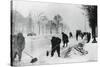 Clearing Snow on the Champs Elysees, German-Occupied Paris, Winter, 1941-null-Stretched Canvas