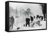 Clearing Snow on the Champs Elysees, German-Occupied Paris, Winter, 1941-null-Framed Stretched Canvas