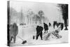 Clearing Snow on the Champs Elysees, German-Occupied Paris, Winter, 1941-null-Stretched Canvas