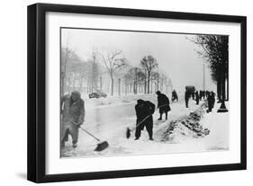 Clearing Snow on the Champs Elysees, German-Occupied Paris, Winter, 1941-null-Framed Giclee Print