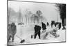 Clearing Snow on the Champs Elysees, German-Occupied Paris, Winter, 1941-null-Mounted Giclee Print