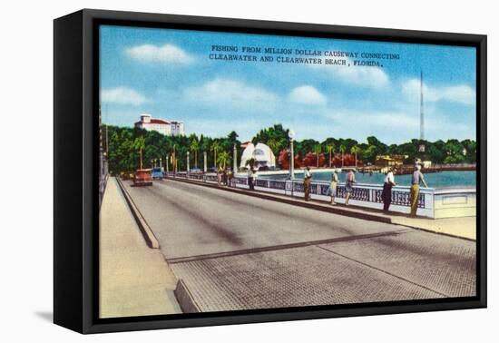 Clearwater, Florida - Million Dollar Causeway Fishing Scene-Lantern Press-Framed Stretched Canvas