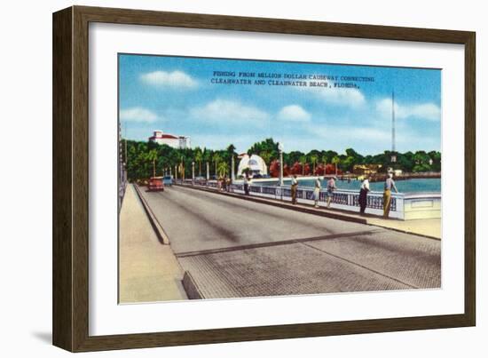 Clearwater, Florida - Million Dollar Causeway Fishing Scene-Lantern Press-Framed Art Print