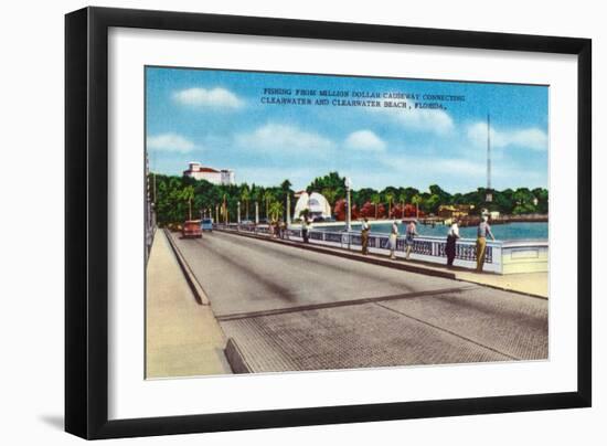 Clearwater, Florida - Million Dollar Causeway Fishing Scene-Lantern Press-Framed Art Print