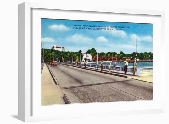 Clearwater, Florida - Million Dollar Causeway Fishing Scene-Lantern Press-Framed Art Print