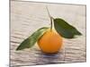 Clementine with Leaves on Wooden Background-null-Mounted Photographic Print