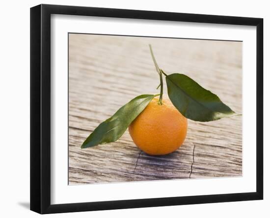 Clementine with Leaves on Wooden Background-null-Framed Photographic Print