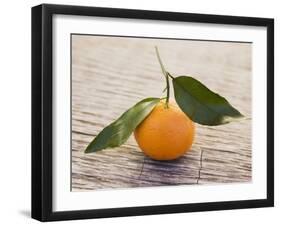 Clementine with Leaves on Wooden Background-null-Framed Photographic Print