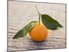 Clementine with Leaves on Wooden Background-null-Mounted Photographic Print