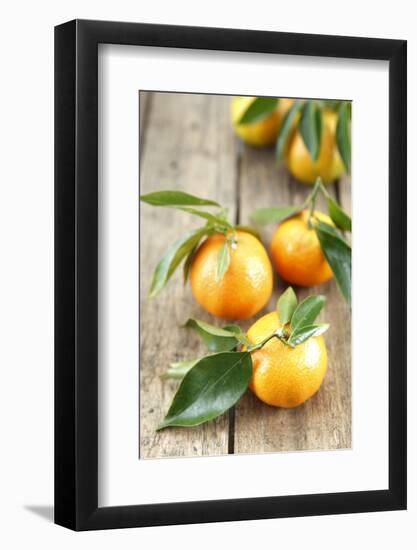 Clementines with Leaves on Wood-Nikky-Framed Photographic Print