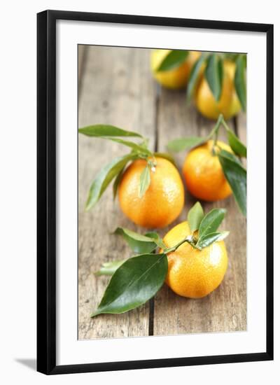 Clementines with Leaves on Wood-Nikky-Framed Photographic Print