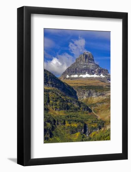 Clements Mountain and Reynolds Creek Falls in autumn, Glacier National Park, Montana, USA-Chuck Haney-Framed Photographic Print