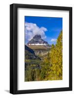Clements Mountain and Reynolds Creek Falls in autumn, Glacier National Park, Montana, USA-Chuck Haney-Framed Photographic Print