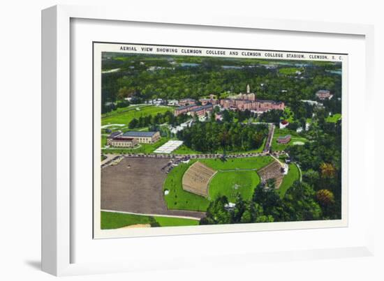 Clemson, South Carolina - Clemson College and Stadium Aerial View-Lantern Press-Framed Art Print