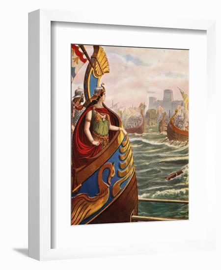Cleopatra at the Battle of Actium-Tancredi Scarpelli-Framed Giclee Print