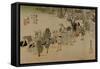 Clerks Changing Horses at Rest in Fujieda-Utagawa Hiroshige-Framed Stretched Canvas