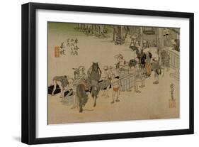 Clerks Changing Horses at Rest in Fujieda-Utagawa Hiroshige-Framed Art Print