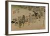 Clerks Changing Horses at Rest in Fujieda-Utagawa Hiroshige-Framed Art Print