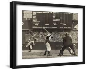 Cleveland Indians', Bob Feller, Pitching to New York Yankees' Joe Dimaggio-null-Framed Photo