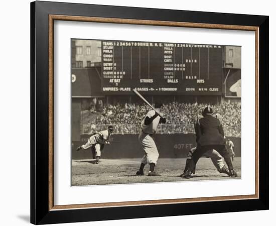 Cleveland Indians', Bob Feller, Pitching to New York Yankees' Joe Dimaggio-null-Framed Photo