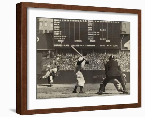 Cleveland Indians', Bob Feller, Pitching to New York Yankees' Joe Dimaggio-null-Framed Photo