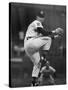 Cleveland Indians Herb Score Winding Up to Throw the Ball-George Silk-Stretched Canvas