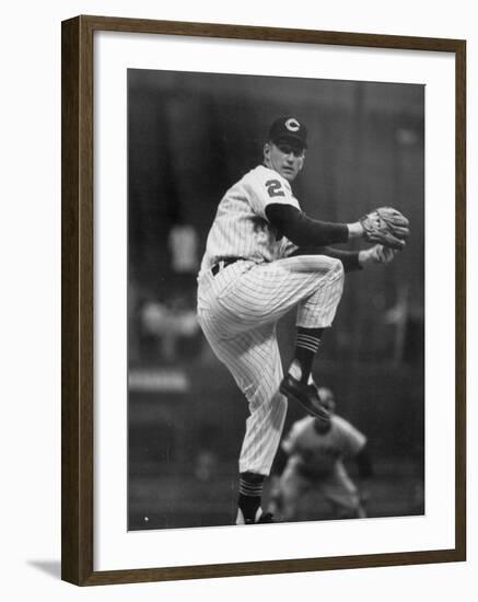 Cleveland Indians Herb Score Winding Up to Throw the Ball-George Silk-Framed Premium Photographic Print