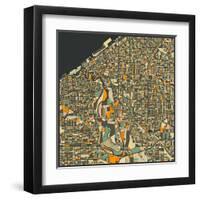 Cleveland Map-Jazzberry Blue-Framed Art Print