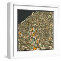 Cleveland Map-Jazzberry Blue-Framed Art Print