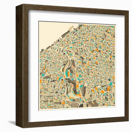 Cleveland Map-Jazzberry Blue-Framed Art Print