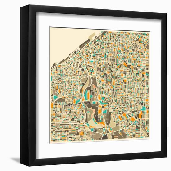 Cleveland Map-Jazzberry Blue-Framed Art Print