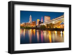 Cleveland, Ohio - Colorful Cleveland Skyline at Night - Photo A-92982-Lantern Press-Framed Photographic Print