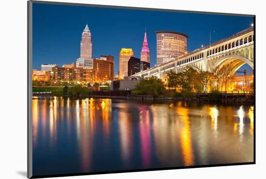 Cleveland, Ohio - Colorful Cleveland Skyline at Night - Photo A-92982-Lantern Press-Mounted Photographic Print