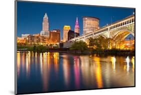 Cleveland, Ohio - Colorful Cleveland Skyline at Night - Photo A-92982-Lantern Press-Mounted Photographic Print