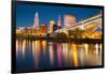 Cleveland, Ohio - Colorful Cleveland Skyline at Night - Photo A-92982-Lantern Press-Framed Photographic Print