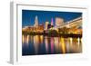 Cleveland, Ohio - Colorful Cleveland Skyline at Night - Photo A-92982-Lantern Press-Framed Photographic Print