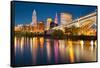 Cleveland, Ohio - Colorful Cleveland Skyline at Night - Photo A-92982-Lantern Press-Framed Stretched Canvas