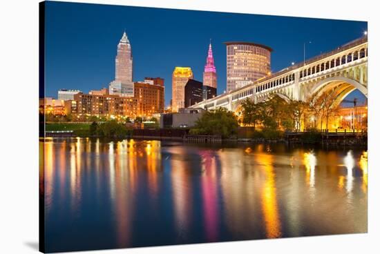 Cleveland, Ohio - Colorful Cleveland Skyline at Night - Photo A-92982-Lantern Press-Stretched Canvas