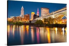 Cleveland, Ohio - Colorful Cleveland Skyline at Night - Photo A-92982-Lantern Press-Stretched Canvas