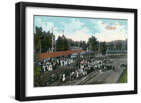 Cleveland, Ohio - Crowds around Train at Euclid Beach-Lantern Press-Framed Art Print
