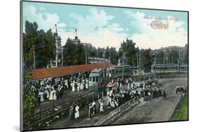 Cleveland, Ohio - Crowds around Train at Euclid Beach-Lantern Press-Mounted Art Print