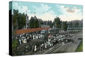 Cleveland, Ohio - Crowds around Train at Euclid Beach-Lantern Press-Stretched Canvas