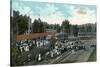 Cleveland, Ohio - Crowds around Train at Euclid Beach-Lantern Press-Stretched Canvas