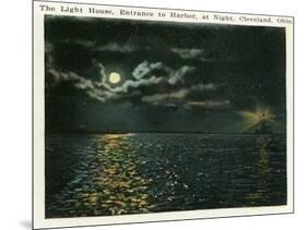 Cleveland, Ohio - Lighthouse, Harbor Entrance from Ocean at Night-Lantern Press-Mounted Art Print