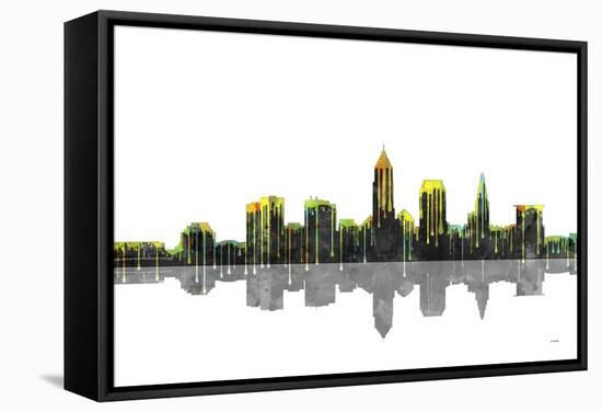 Cleveland Ohio Skyline BW 1-Marlene Watson-Framed Stretched Canvas