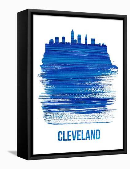 Cleveland Skyline Brush Stroke - Blue-NaxArt-Framed Stretched Canvas